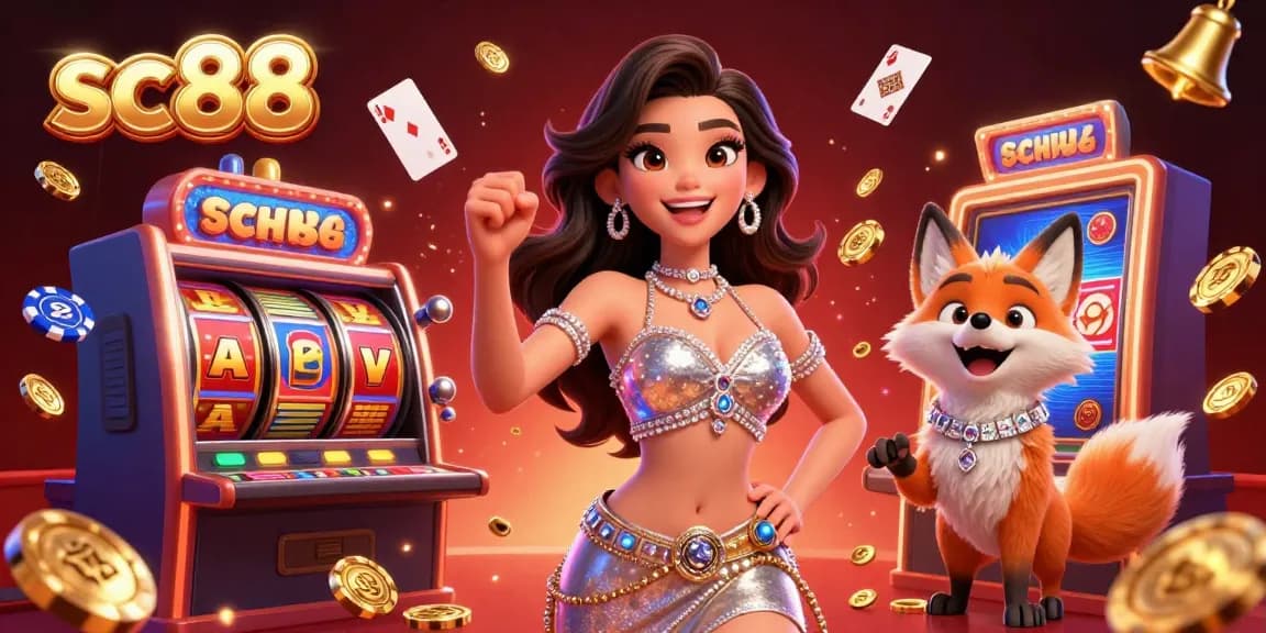 Engage in thrilling casino action with sc88 as the stunning characters dominate an exciting gambling scene filled with vibrant slot machines and golden coins.