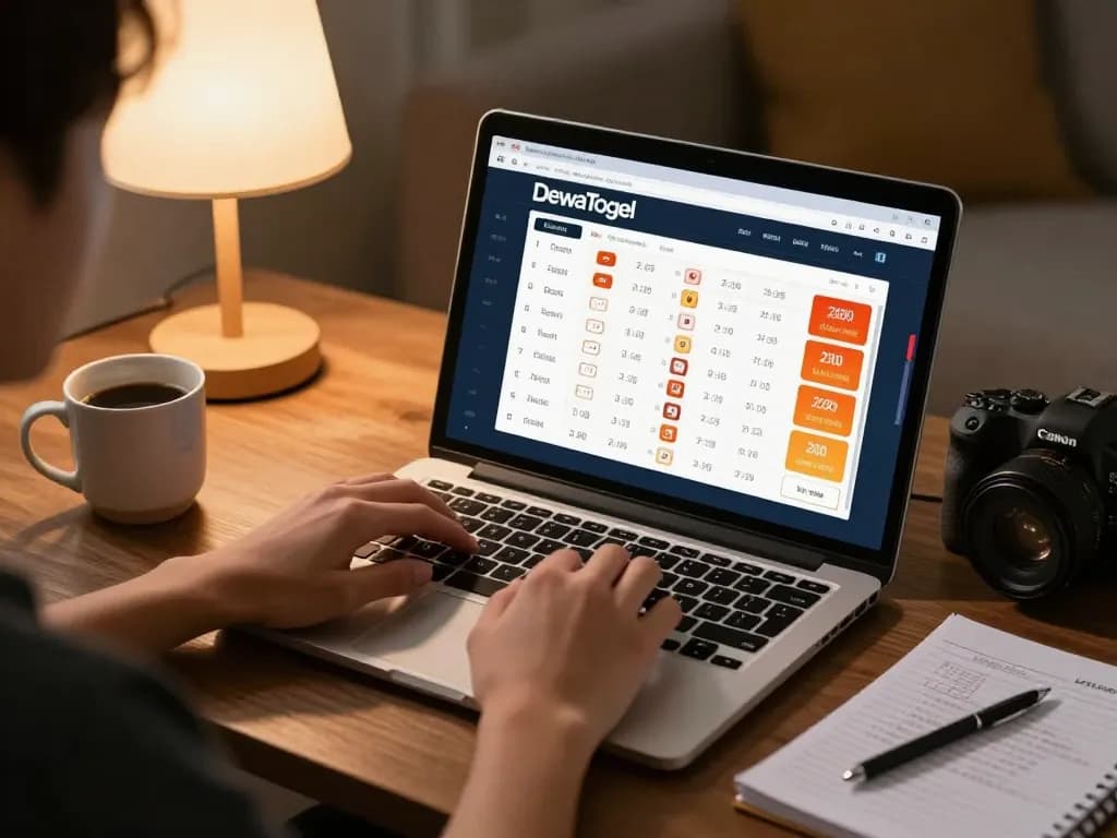 Dewatogel Login Link Alternatif showcased as a user places bets online in a cozy home setting.