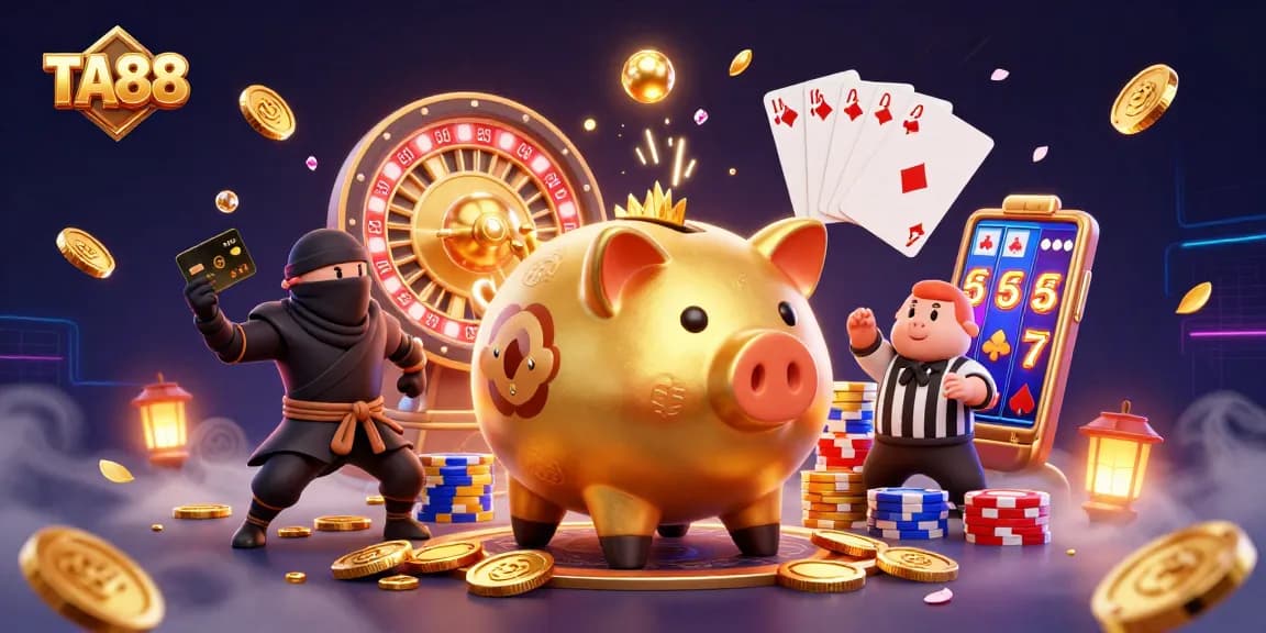 Experience thrilling gameplay at TA88 with a dynamic casino scene depicting exciting characters and rich elements.