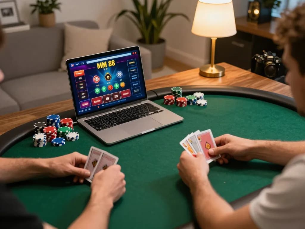 Players enjoy an intense online poker session with MM 88, showcasing vibrant graphics and chips
