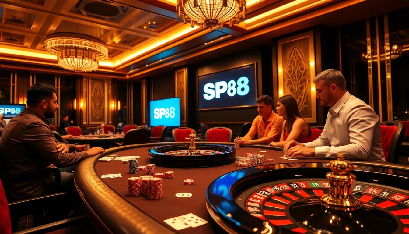 Experience the thrill of SP8 as players engage with vibrant casino tables and exciting gameplay.
