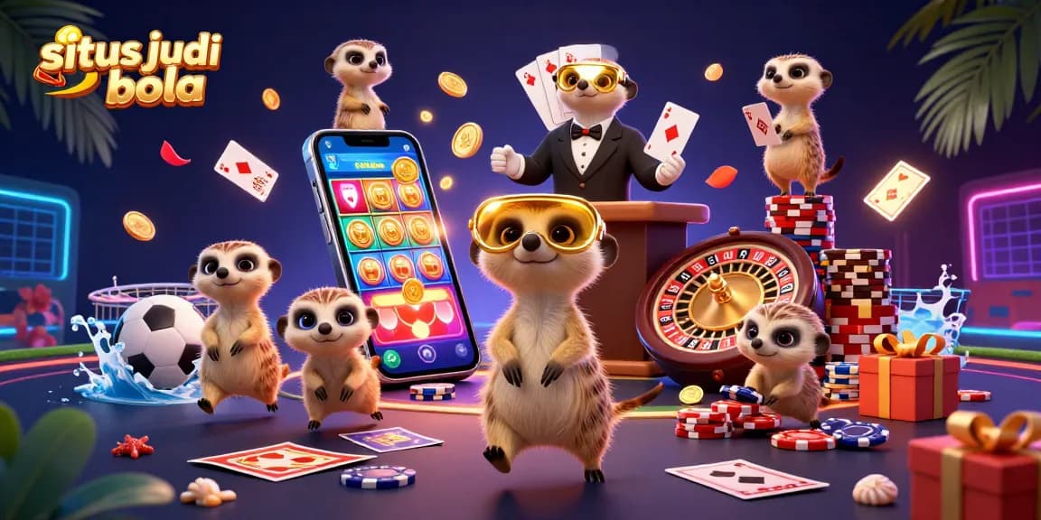 Engage with situs judi bola through a vibrant meerkat casino scene filled with sports betting elements and dynamic gameplay.