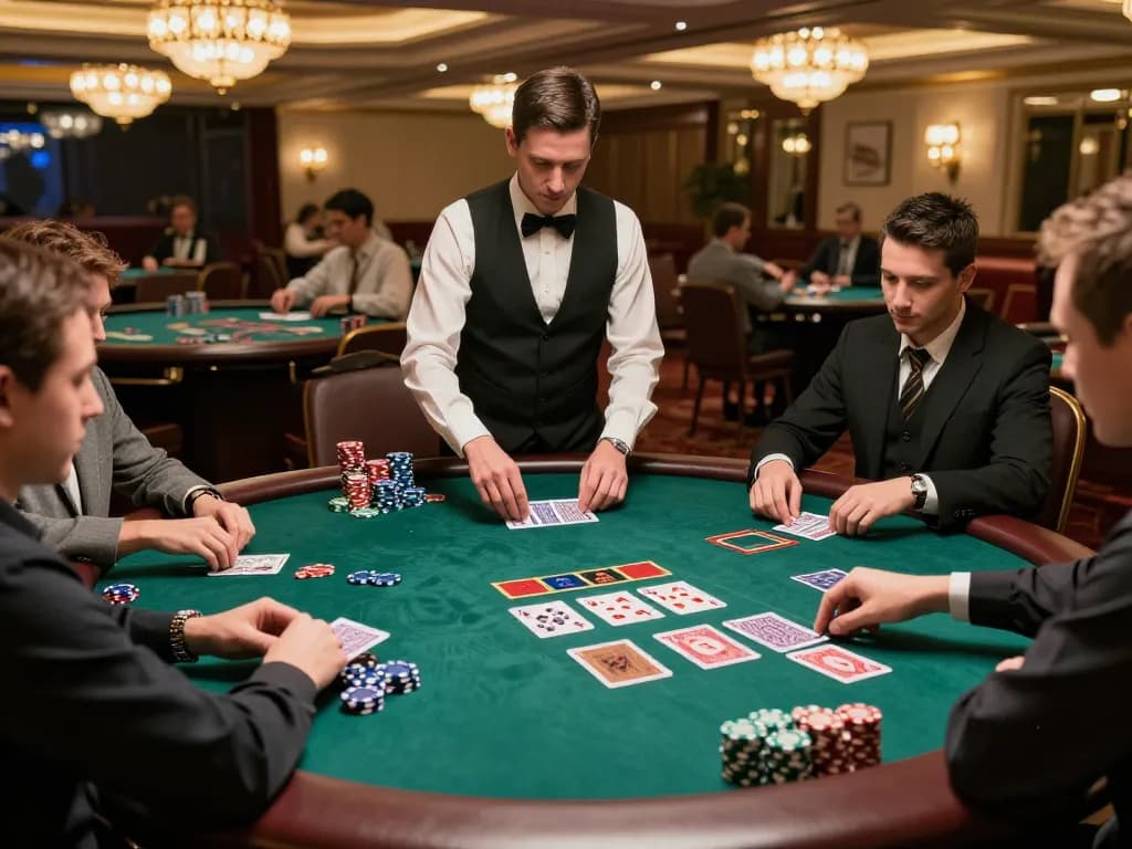 TR88 players engaging in thrilling Baccarat game, illuminated casino atmosphere