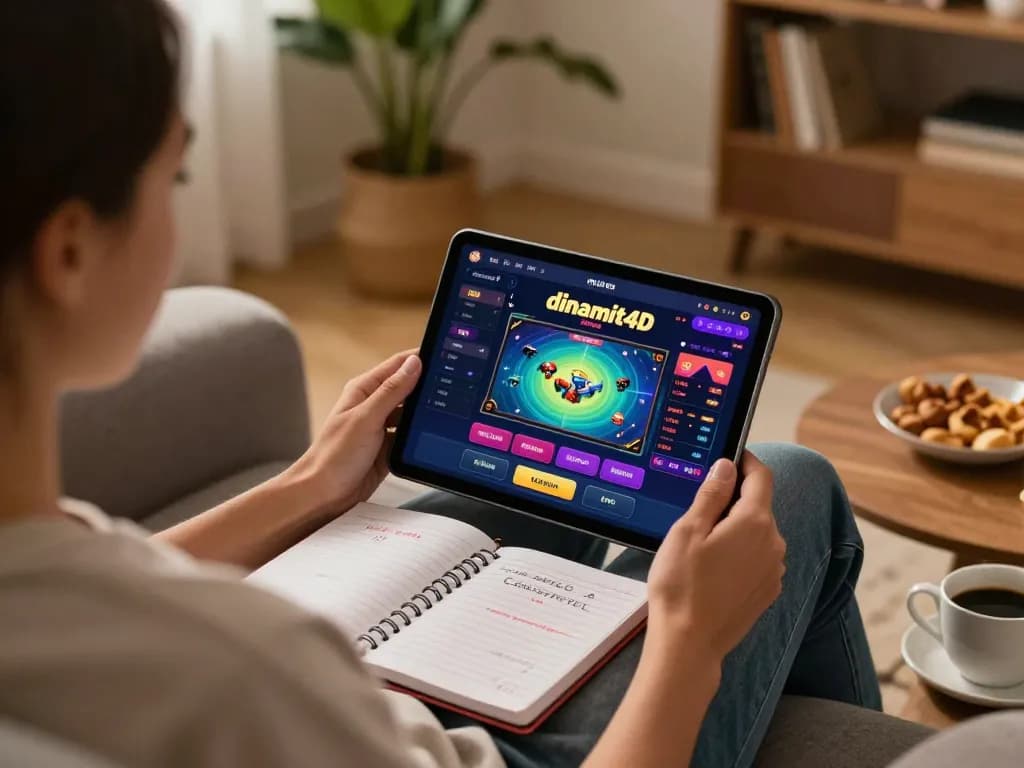 Engaging in strategic gaming at dinamit4d online casino on tablet in modern living room