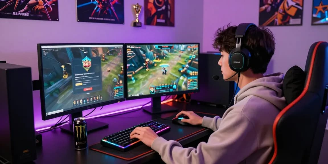 Raja Game login screen displayed on monitor during intense gaming session with player focused on gameplay.