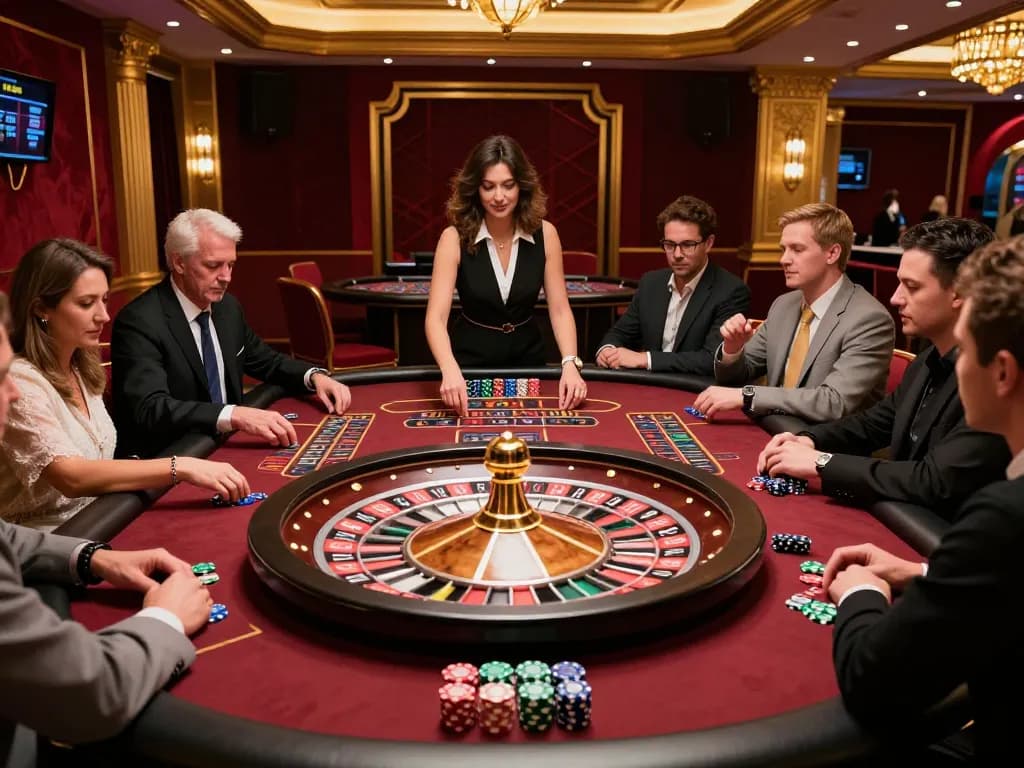 Excited players placing bets at the roulette table in a premier divinityspacenter casino environment.
