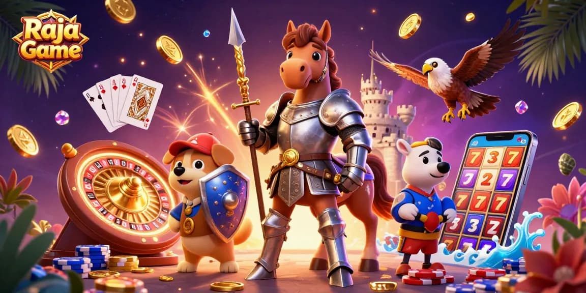 Engage in thrilling gameplay with Raja Game as knights, coins, and glowing slots surround you.