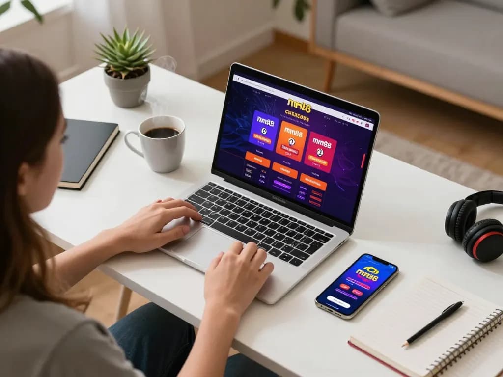 Player engaging with the mm88 casino platform at home with an online gaming setup.
