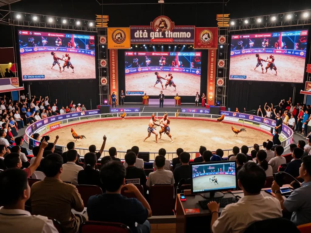 Engaging audience watching đá gà thomo livestream with excitement and enthusiasm