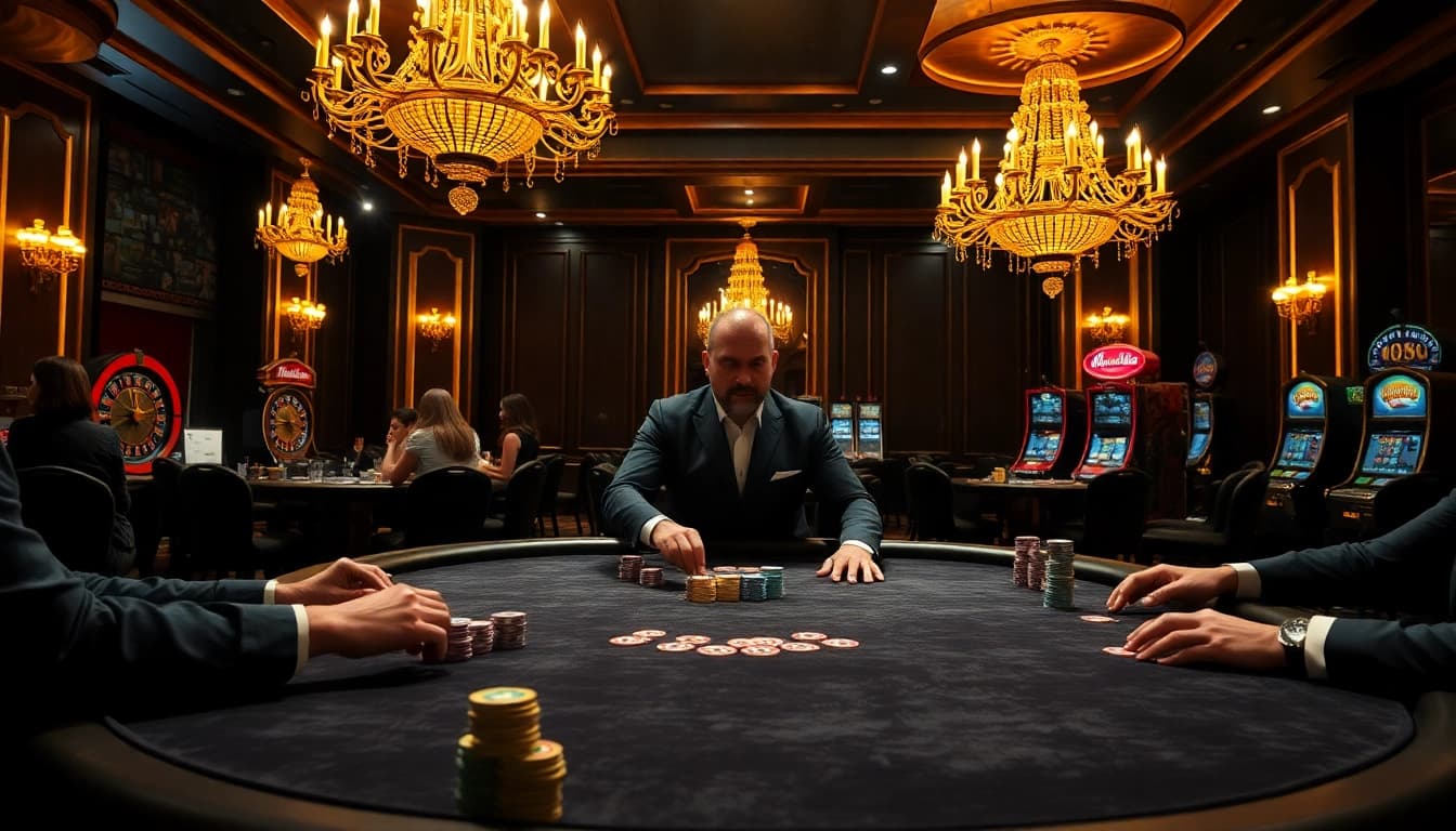 Engage in high-stakes poker at MK8's luxurious casino table with vibrant, colorful chips.