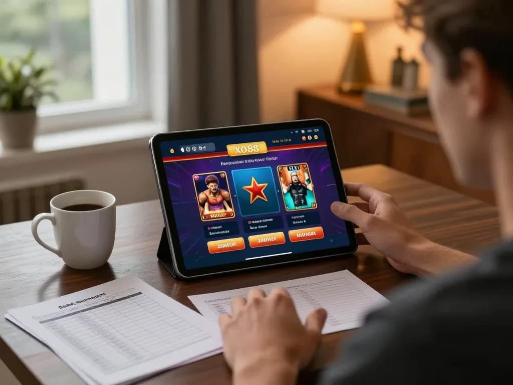 Playing exciting games on the xo88 platform with a cozy home setup, showcasing responsible gambling.