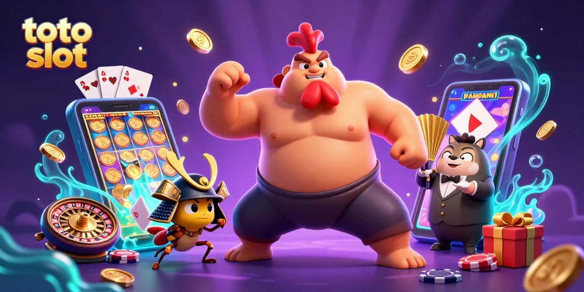 Engage in thrilling action at toto slot with dynamic characters and vibrant casino games swirling around.