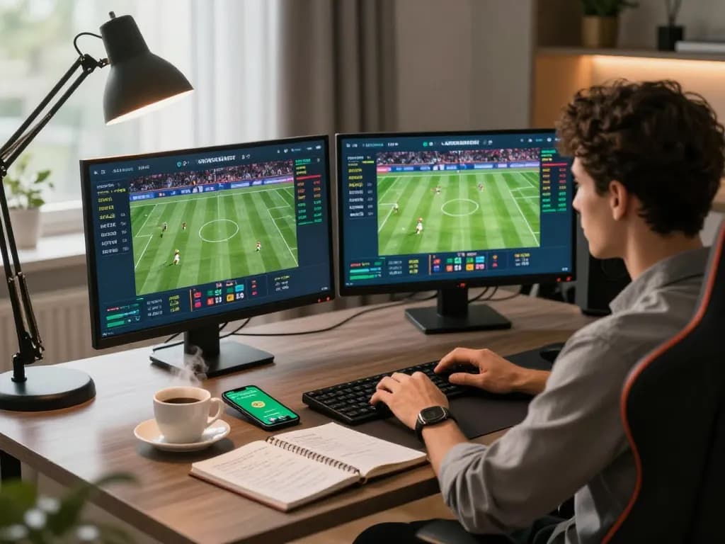 Sports betting in action at home with bem88 nhà cái displayed on multiple screens.