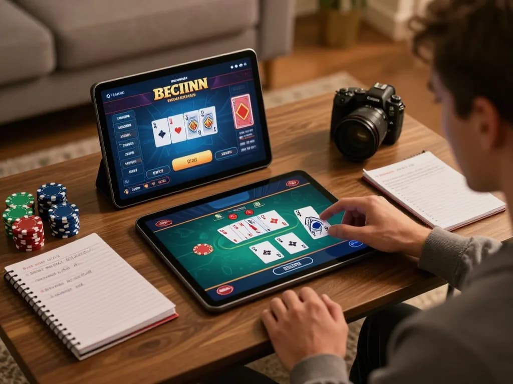 Player enjoying poker on their tablet, showcasing 69vn's engaging online gaming experience.