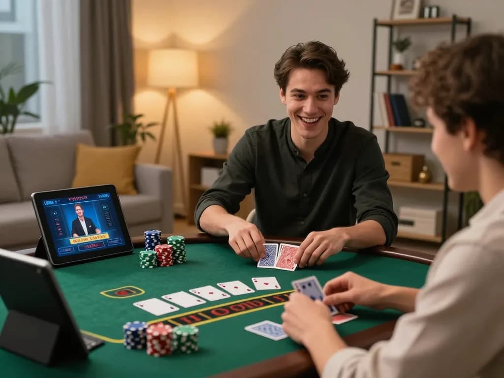Player engaged in live dealer blackjack at home using the 789f app surrounded by a cozy ambiance.