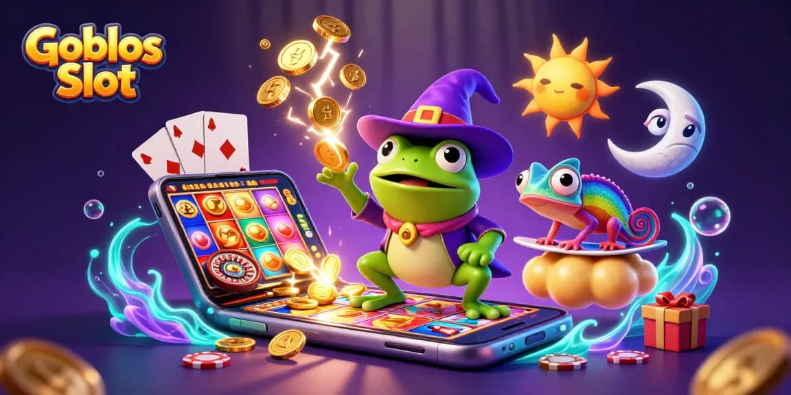 Experience Goblos Slot with golden coins and vibrant gaming elements in a 3D casino scene