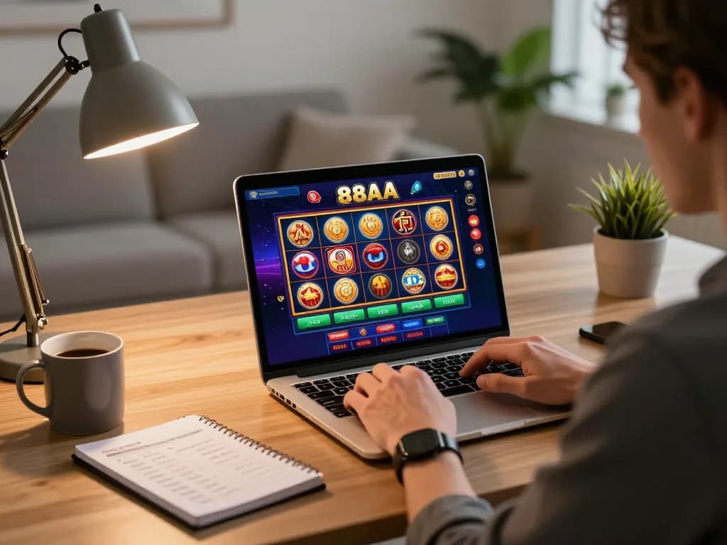 Engaging with the 88aa online casino platform from a modern home office.