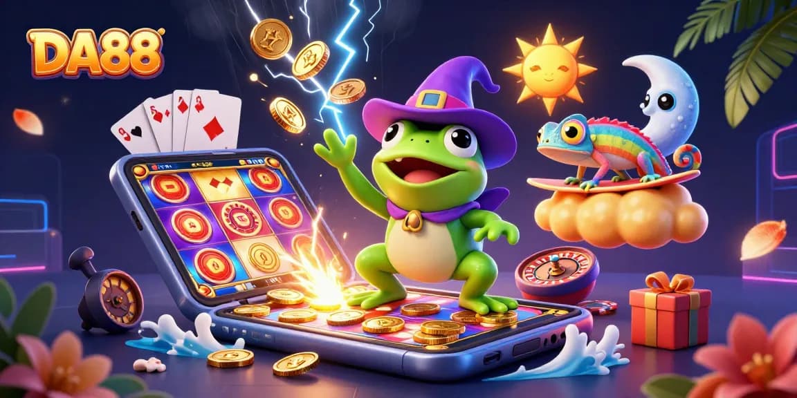 Experience thrilling gaming action at DA88 with golden coins and dynamic casino elements.