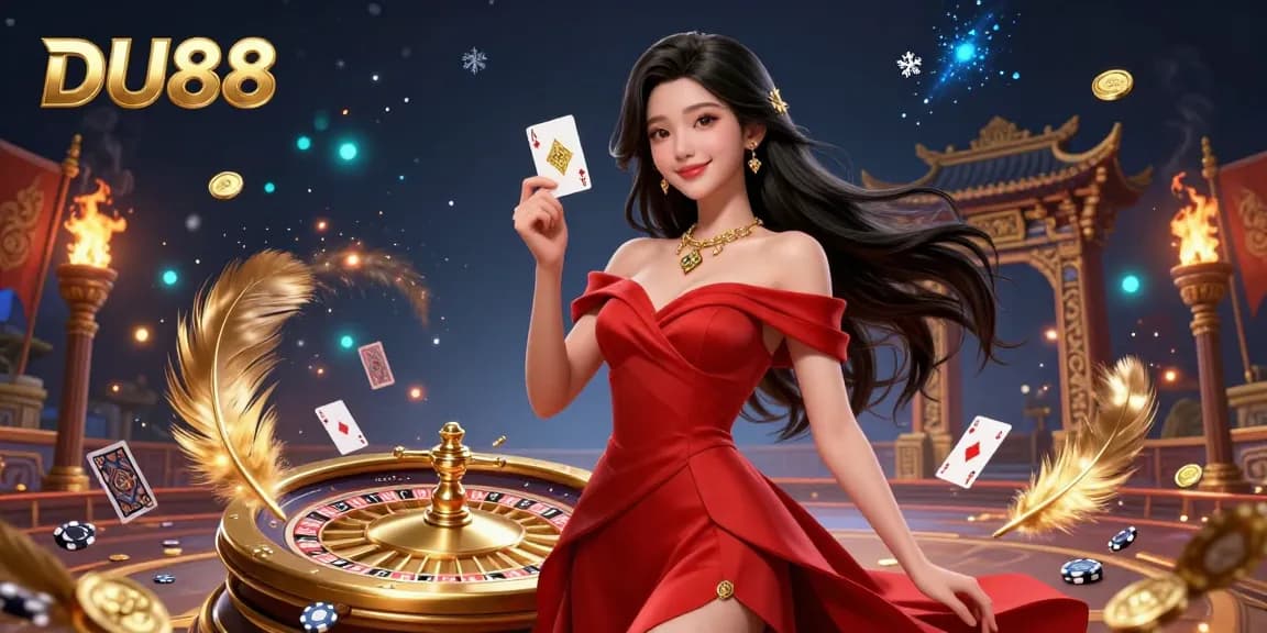 Experience the thrill of DU88 as you explore dynamic casino elements with golden cards and roulette.