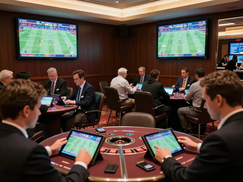 ta88 sports betting enthusiasts analyzing odds in a high-energy environment