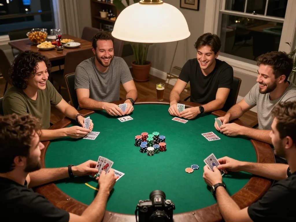 Enjoying a thrilling game of poker with friends at home, showcasing F168's immersive gaming experience.
