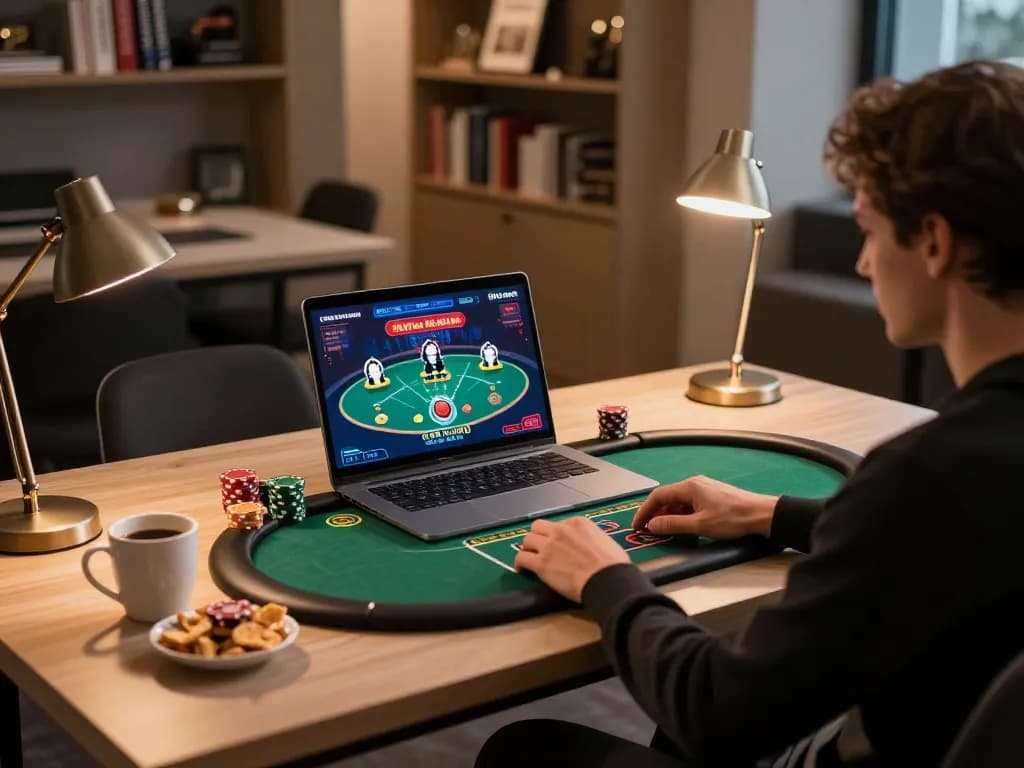 Engaging in online poker strategies with SC88 at a modern home gaming setup