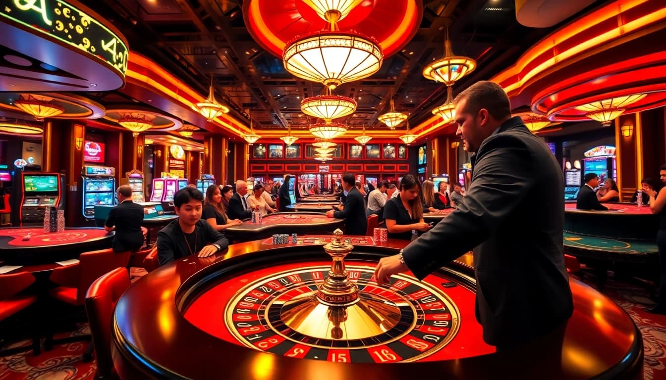 Kenangan4D menampilkan dealer roulette di kasino yang ramai dan hidup.