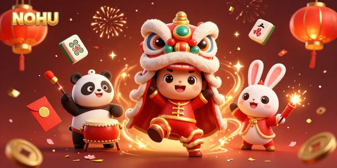 Experience the excitement of NOHU with vibrant casino elements in a festive illustration.