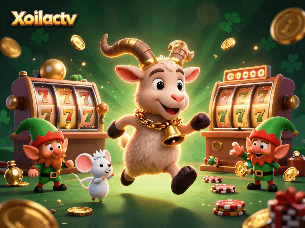 Xoilactv's festive horror casino scene with Krampus and mischievous elves stealing chips.