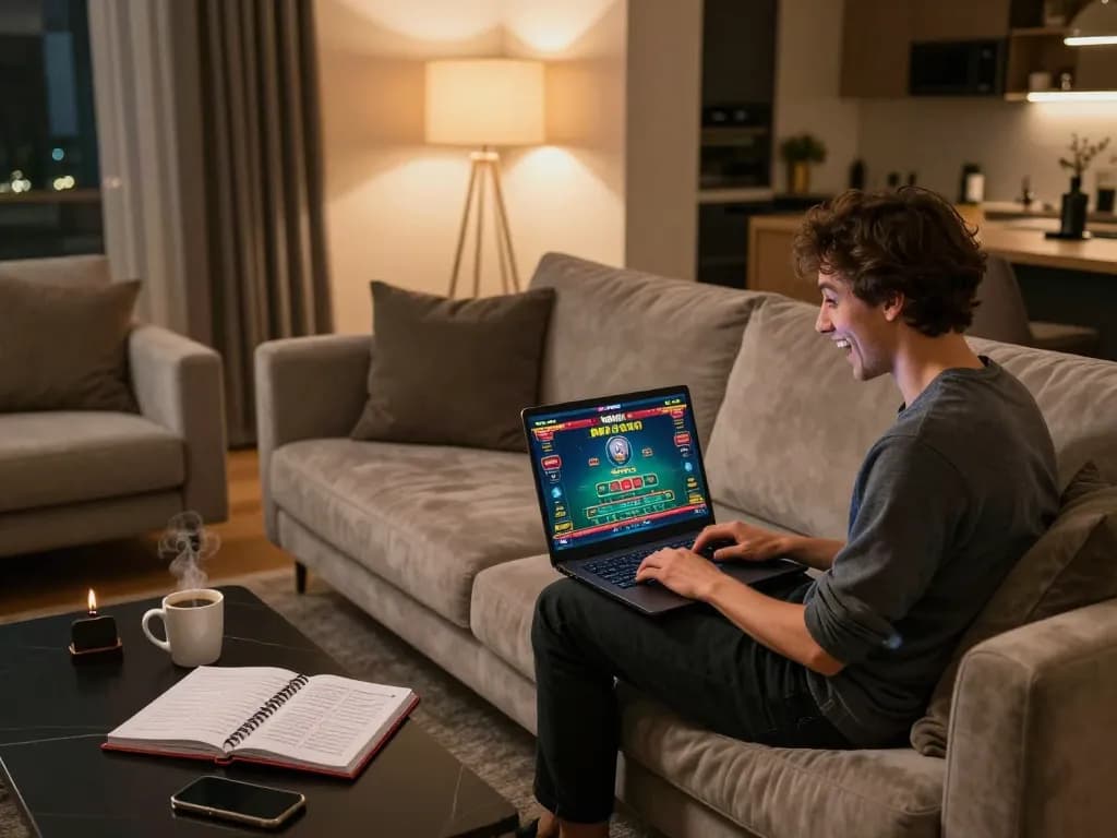 Engaging in a live dealer game on 99Win from a cozy home setup