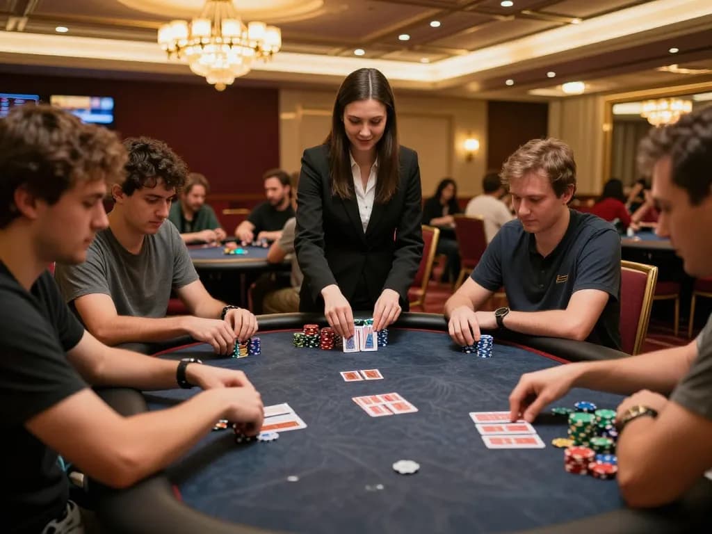 Engaging poker game featuring players concentrated and strategizing with tx88 chips in a vibrant casino atmosphere.