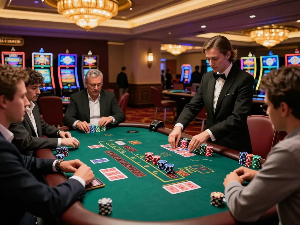 Players strategizing at a blackjack table in a luxurious casino while enjoying their vipwin experience.