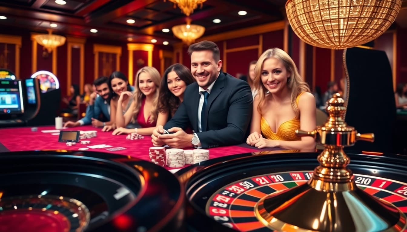 Experience high-stakes excitement at hello88 casino tables with poker chips and vibrant games.