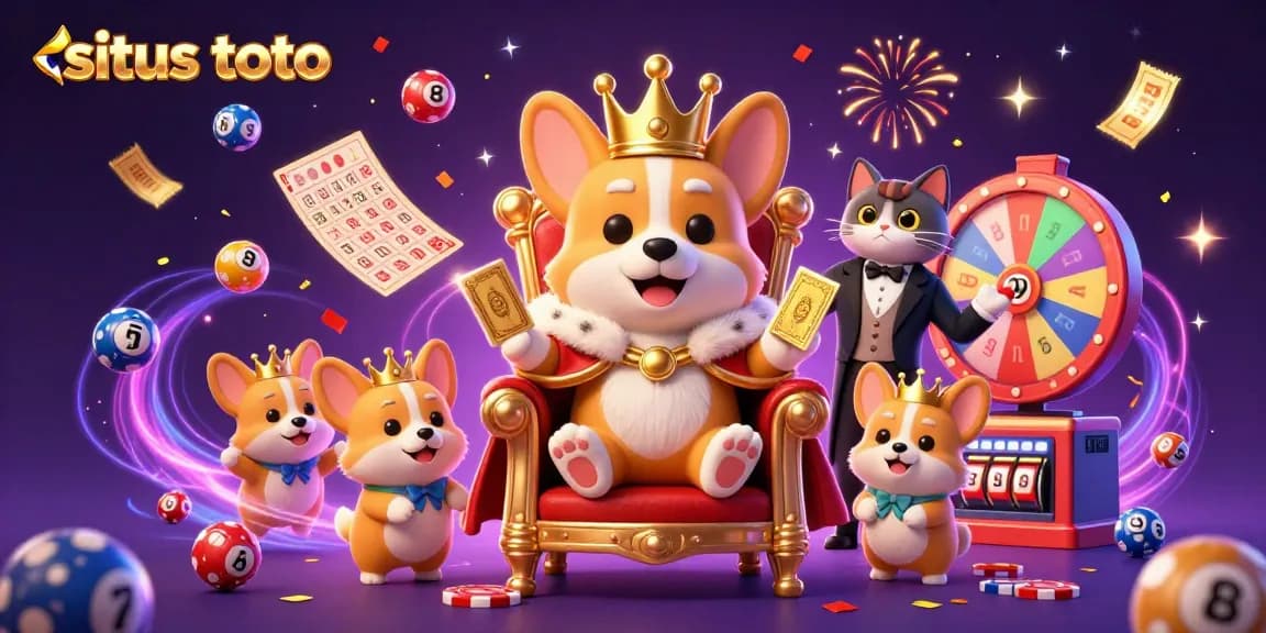 Vibrant scene featuring situs toto with playful elements illustrating lottery operations and joyous energy.