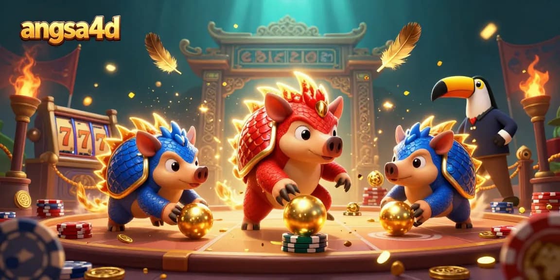 Engage with angsa4d as pangolins play dynamic slot games amid vibrant casino elements.
