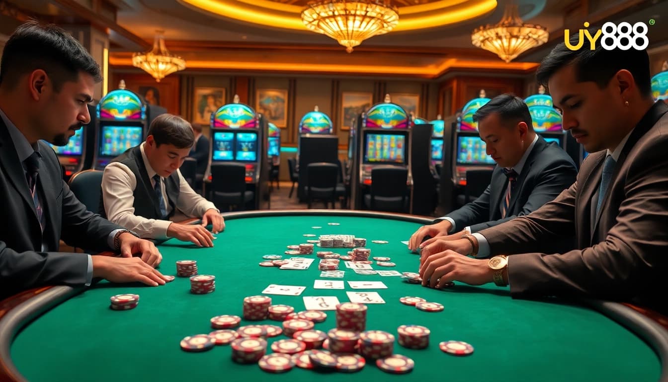 Experience the thrill of poker at uu 88, surrounded by polished chips and slot machines.