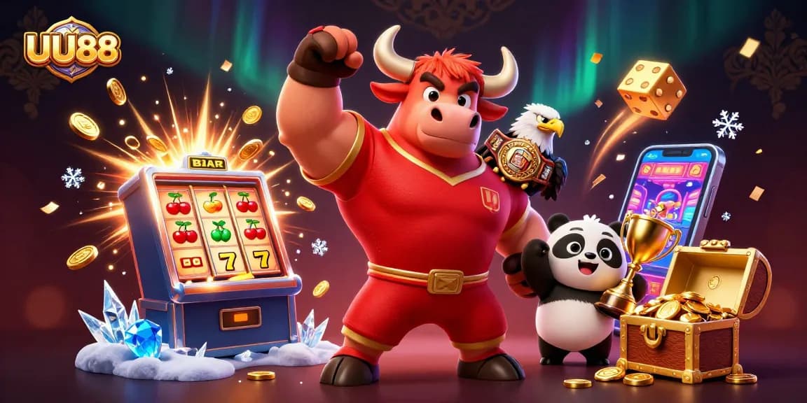 Win big with UU88 at this vibrant online casino, showcasing a trophy-winning celebration!