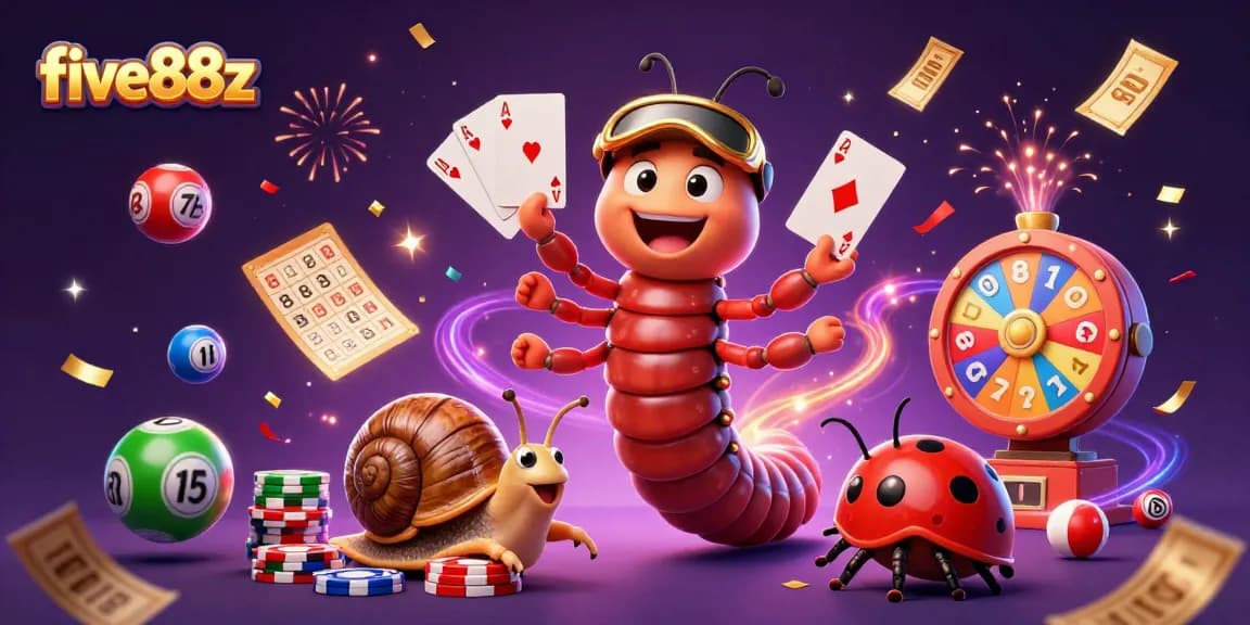 Join the fun at five88z with a vibrant 3D casino party, showcasing unique gaming characters and elements.
