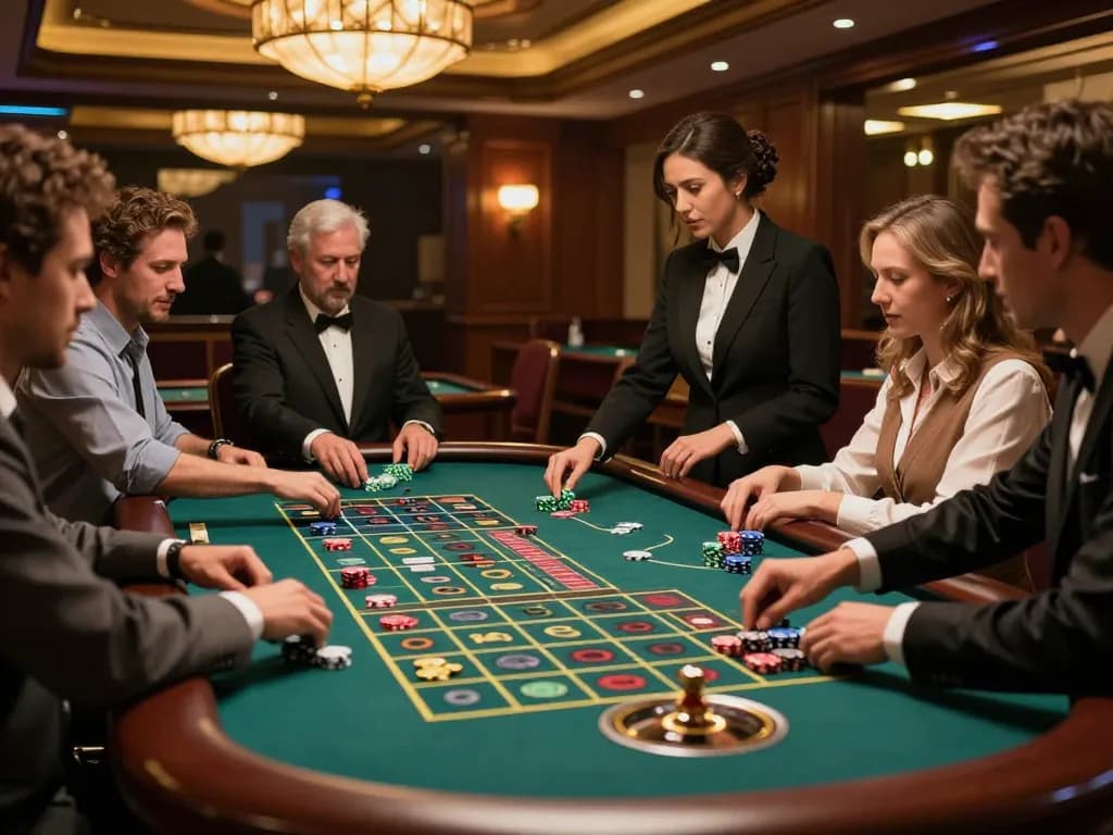 RR88 players eagerly placing bets at a roulette table, showcasing an exciting casino atmosphere