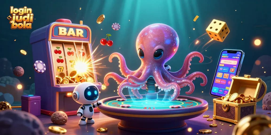 Engage with login judi bola through a dynamic 3D illustration showcasing an alien poker scene.