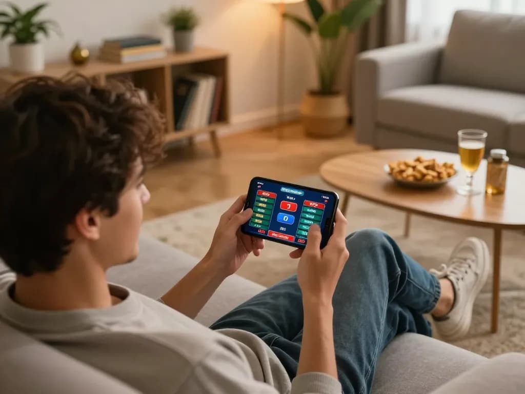 ho88 online gambling experience on smartphone in cozy living room setting