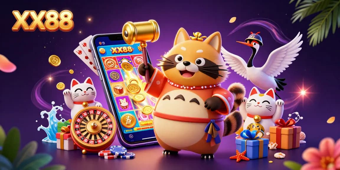 Engage with exciting slot games at XX88, featuring colorful characters and dynamic casino elements.