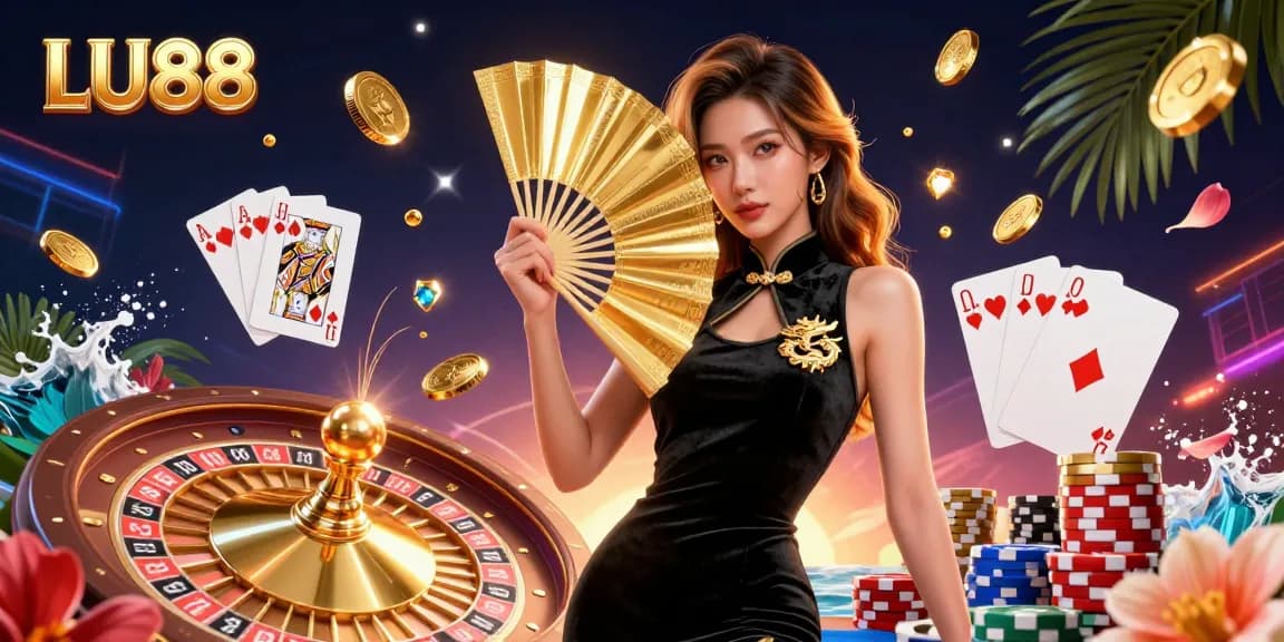 Spin the dynamic LU88 roulette and jackpots amidst gold coins and vibrant casino energy.