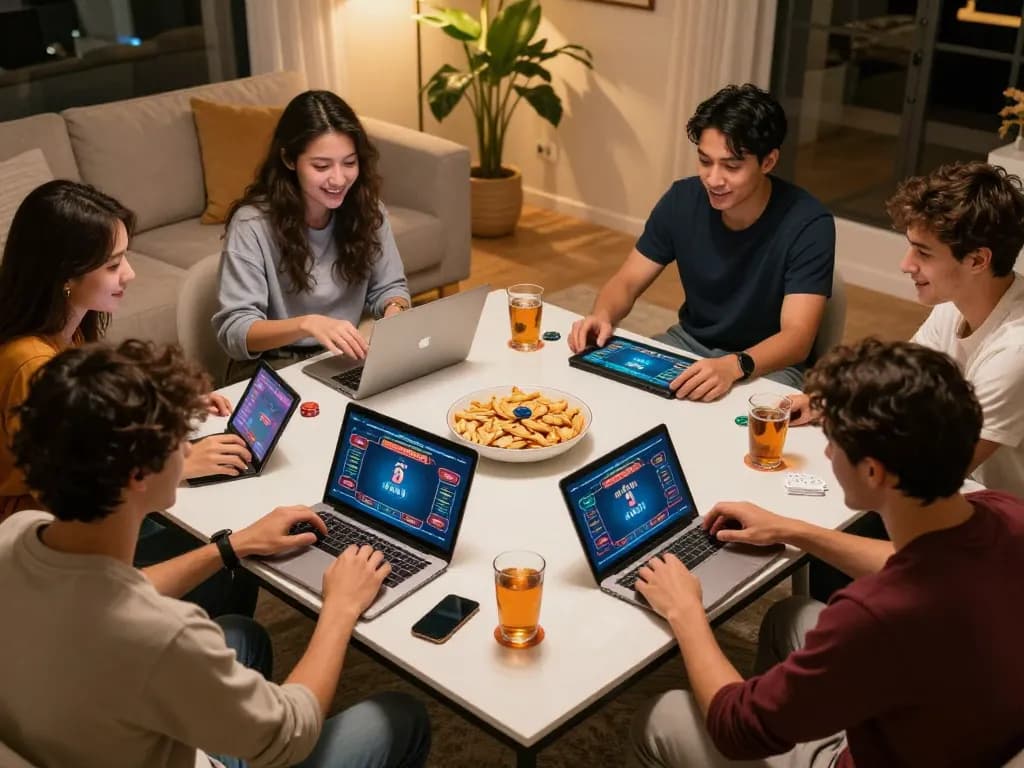 Engaging in a competitive tr88 game online with friends in a cozy home setting.