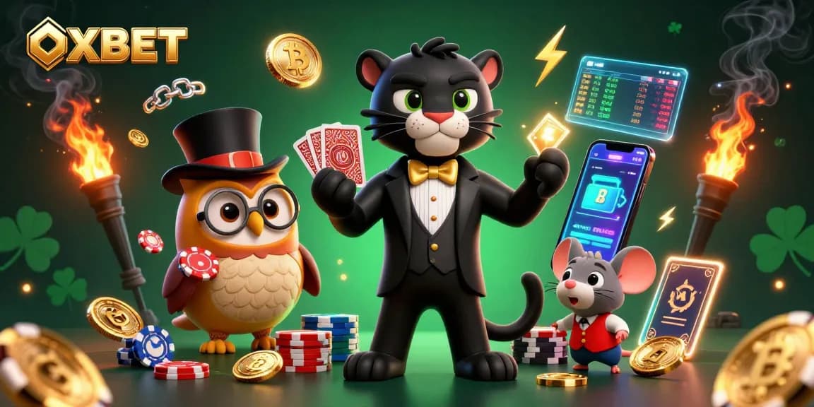 Play exciting games at OXBET with a stylish panther dealer, owl, and lucky mouse.
