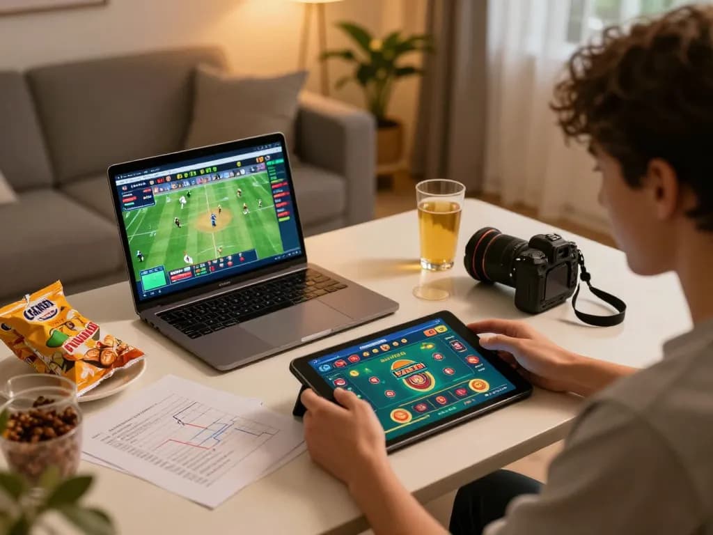 cm88 user enjoying online betting on tablet with multiple screens showcasing exciting games and strategic notes