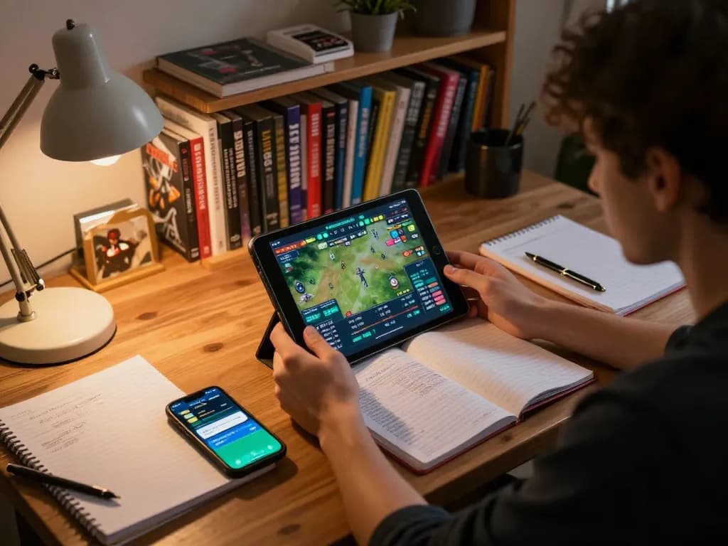 Engaged player analyzing MK8 betting odds on tablet during sports betting session