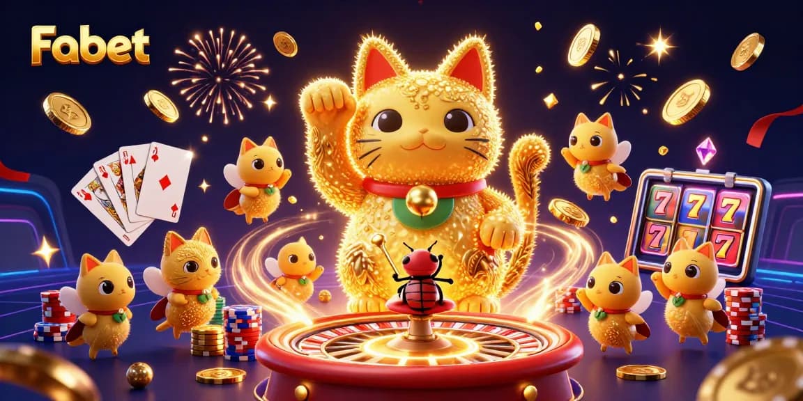 Experience Fabet's vibrant casino world filled with golden fireflies and lucky symbols!