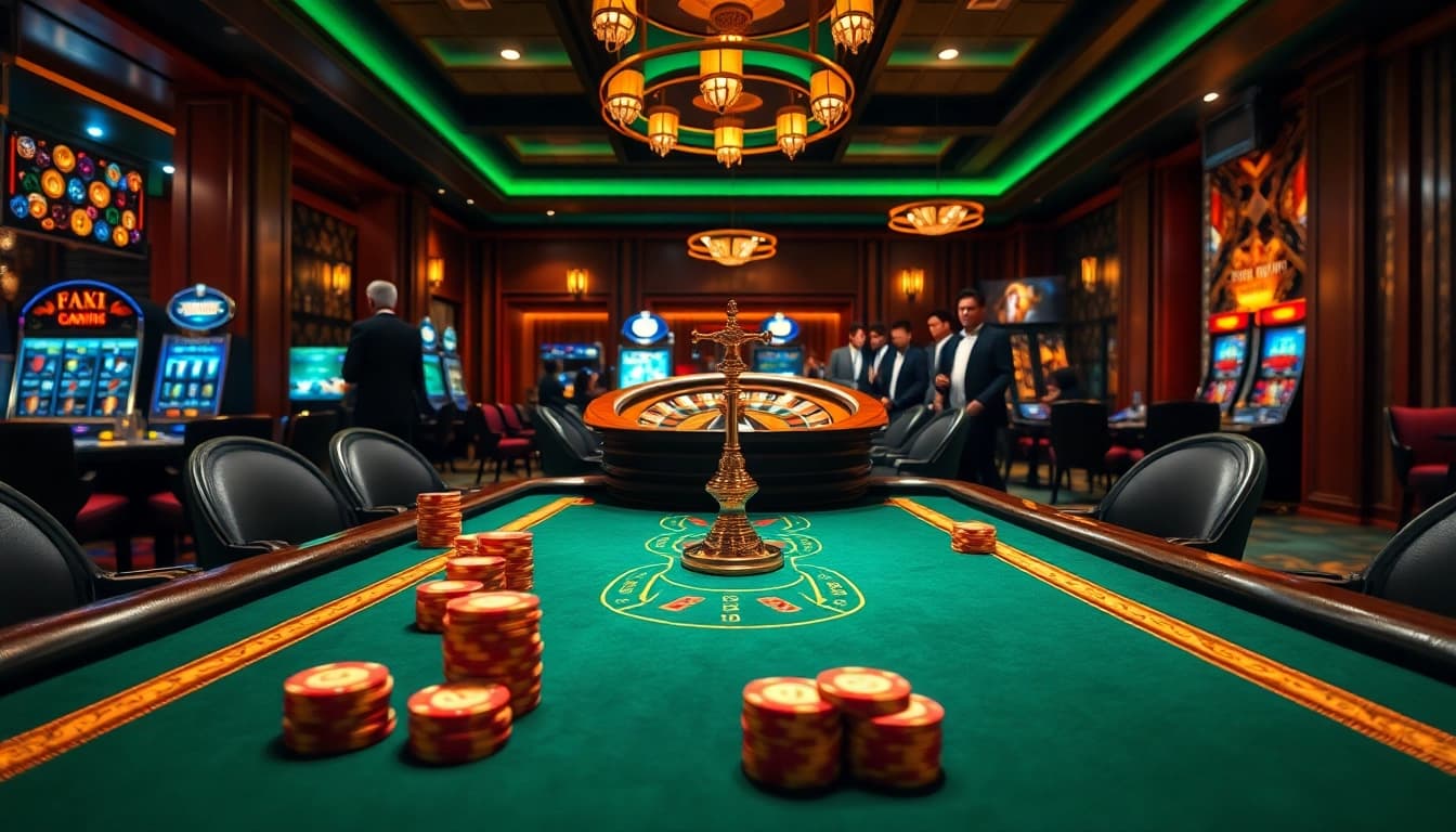 Betting excitement at https://f8bet.net.in/ with vibrant poker and roulette scene.