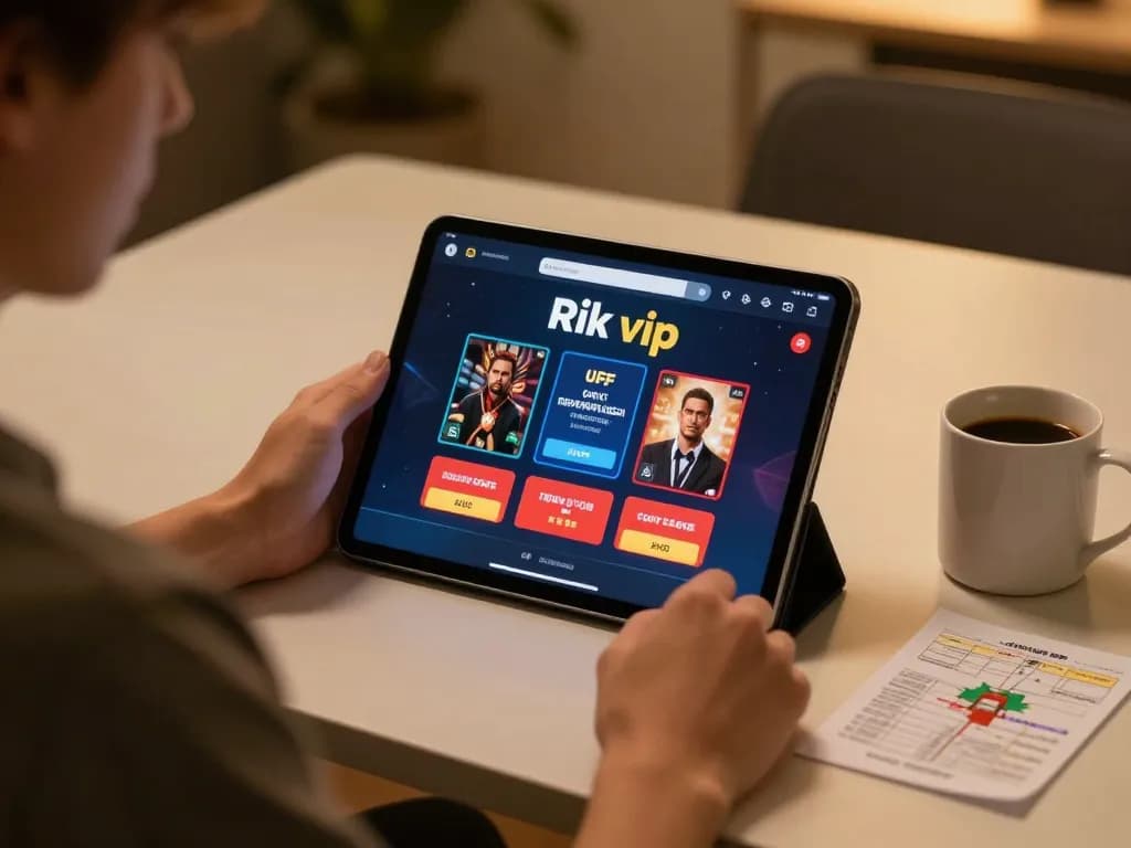 Engaging player analyzing strategies on a rik vip casino app while enjoying a cozy home atmosphere